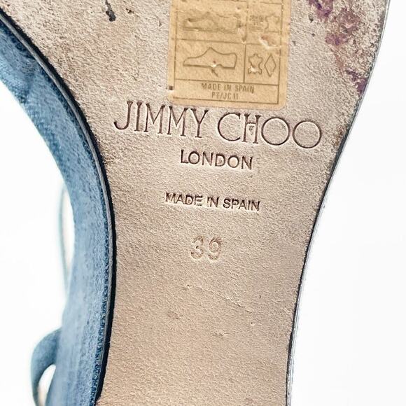 Jimmy Choo Blue Denim Bing 120 Crystal Embellished Wedge Sandal size IT 39 - Picture 14 of 15